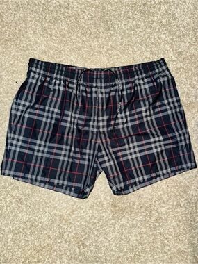 Burberry Navy and Red Plaid Swim Shorts w/ Burberry Lace size XL